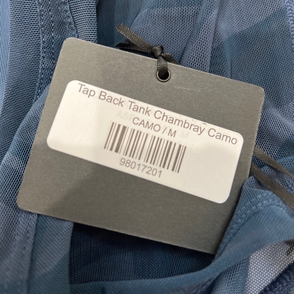 DYI Define Your Inspiration Tap Back Tank Top in Chambray Camo (Semi Sheer Mesh) - Picture 7 of 7